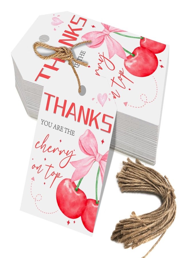 Aukolass 50pcs She's The Cherry On Top Favor Tags, Thank You Cherry Much Gift Tags for Sweet Cherry Themed Birthday and Baby Shower Party Gift Wrapping Decoration - Image 1